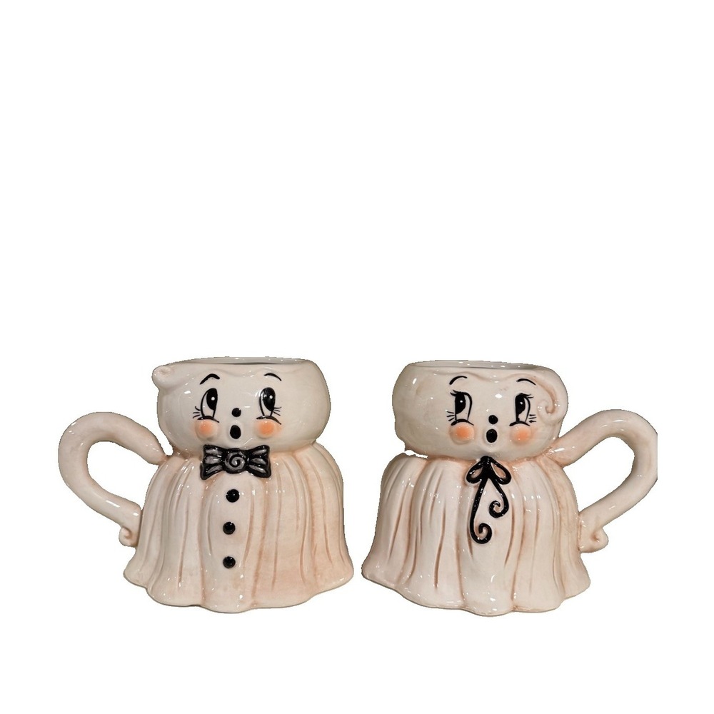 Johanna Parker Design Halloween Ghost Mugs Set of 2 Vintage Style Ceramic